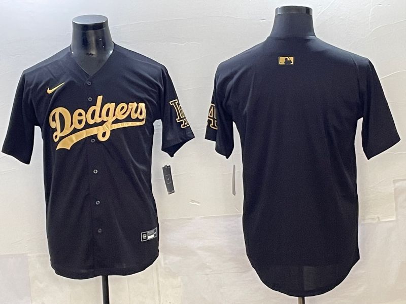 Men Los Angeles Dodgers Blank Black Gold Nike MLB Jersey style 002
